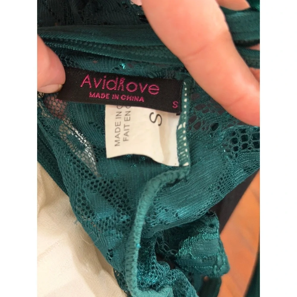 Avidlove‎ Teal Green Lace Lingerie Set Small Strappy Halter Bra and Panty Set